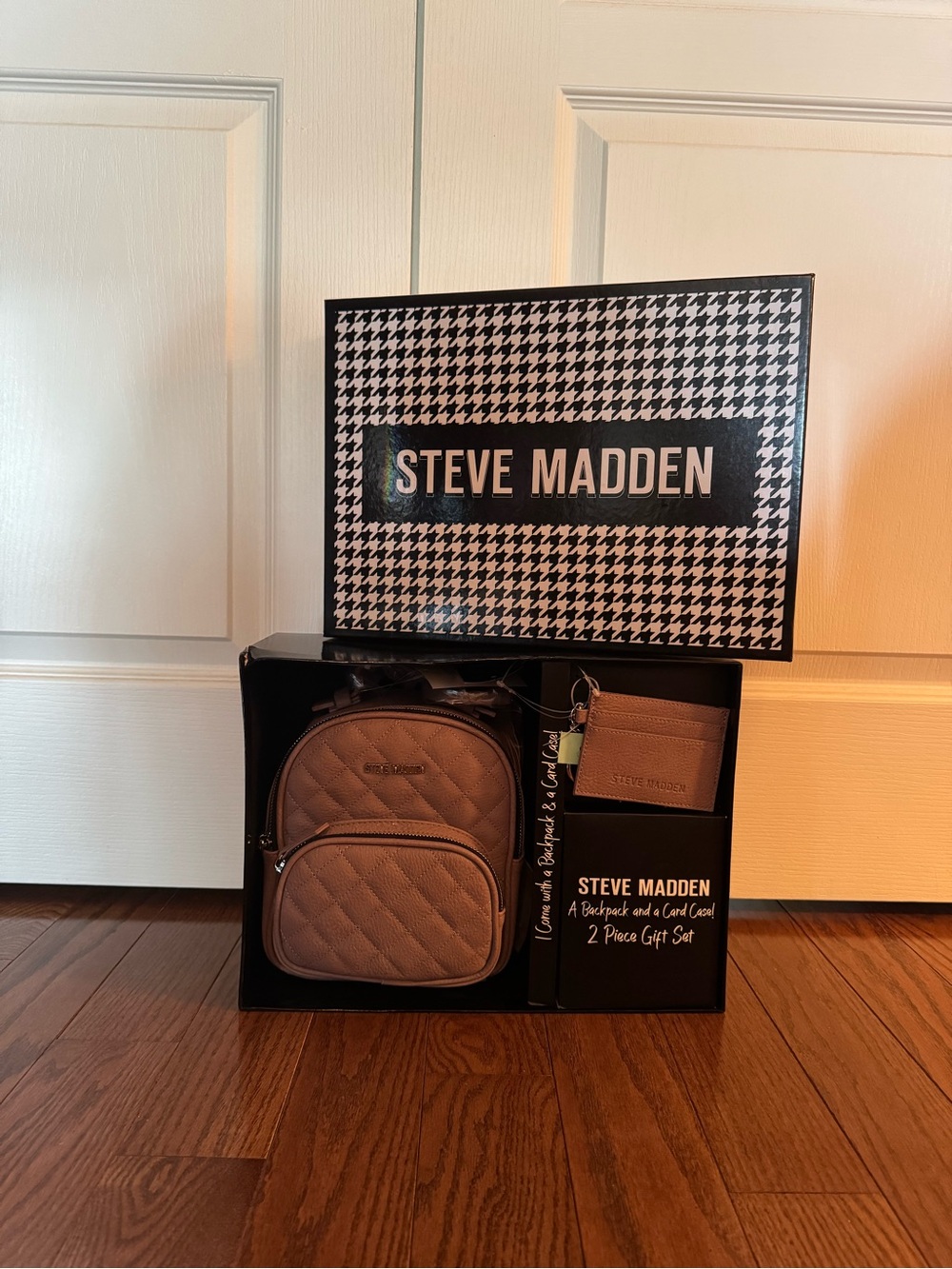 Steve Madden Mini Backpack and Card Case — Dusty Rose/Brown